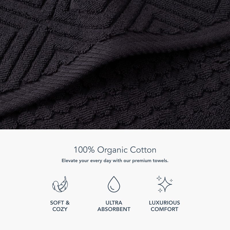 TexereSilk Texere 100% Organic Cotton Diamond Jacquard 700 GSM Luxury Bath Towel Sets - Spa Quality Bath Towels, Hand Towels, Washcloths (Diamond, Black, 6 Piece) - Image 2